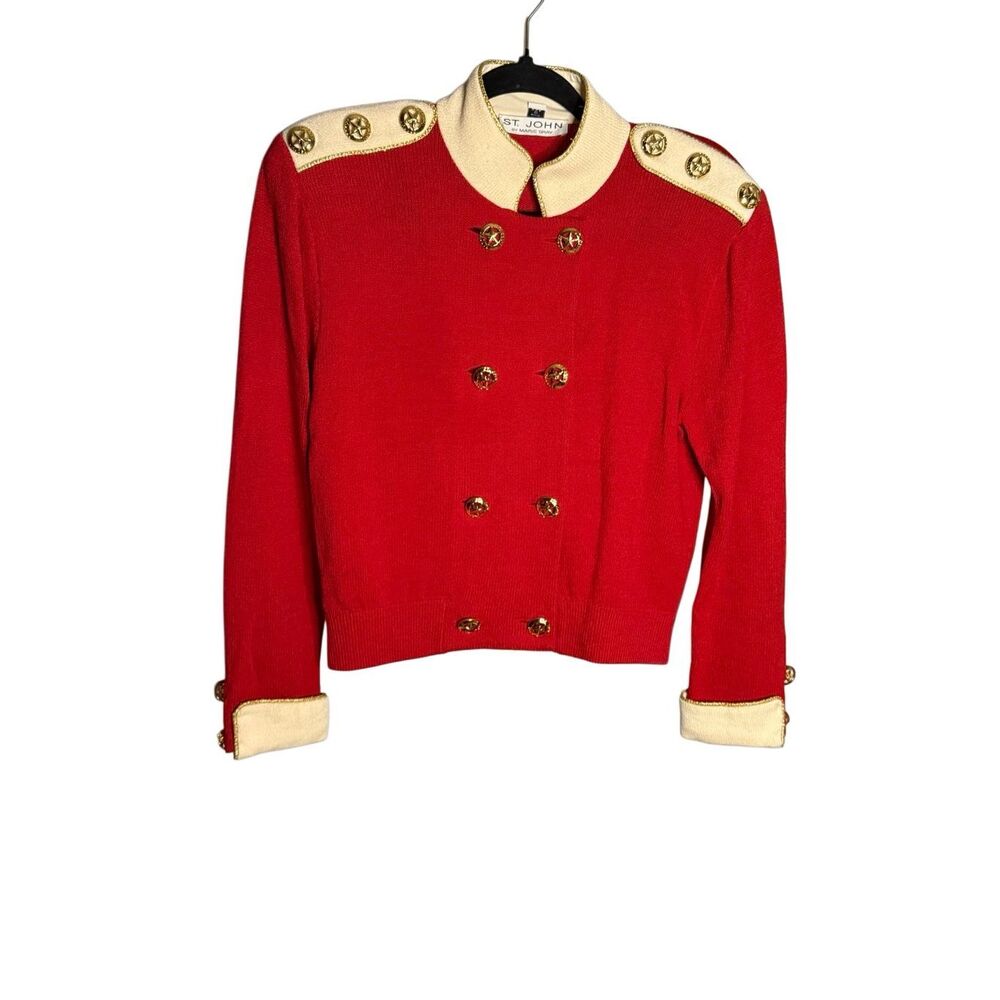 St. John By Marie Gray Santana Knit Patriotic Star Button Front Sweater